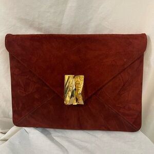 Elegant Suede Clutch with Gold Accent